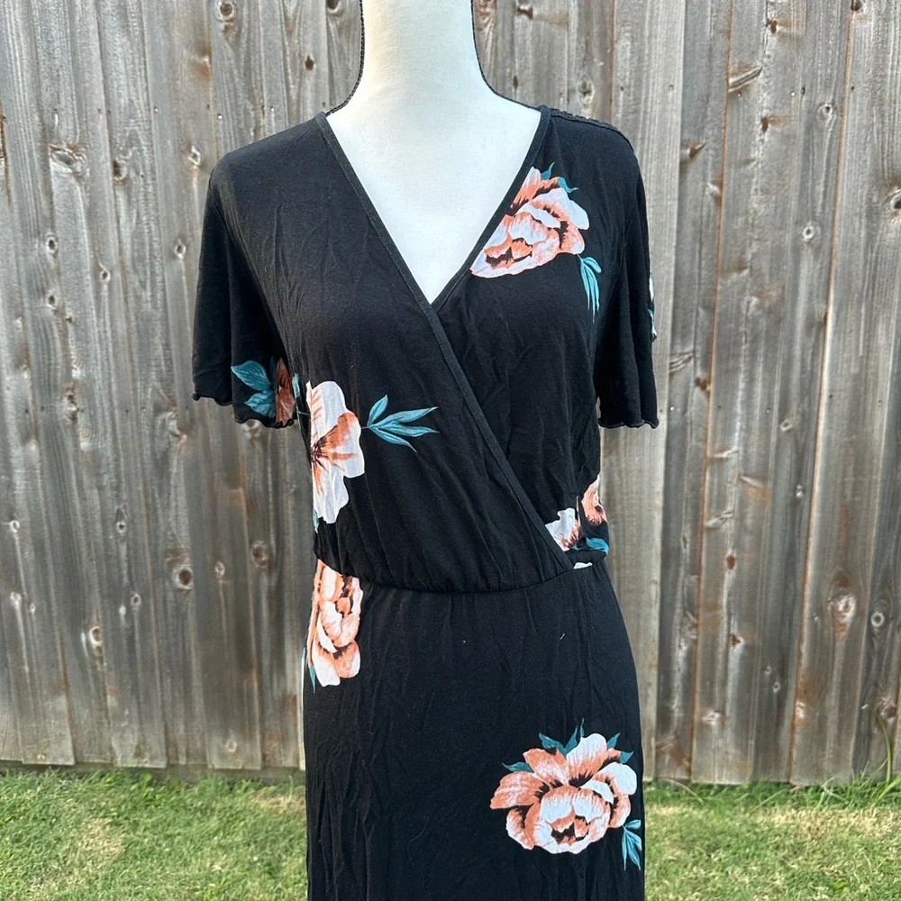 Loveappella Black and Pink Floral Maxi Dress EUC - Picture 3 of 10